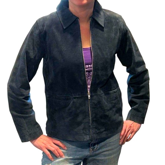 Impressions by Rem Garson Jackets & Blazers - IMPRESSIONS by REM GARSON Vintage Blue Suede Leather Jacket beaded SW Sun XS NWT